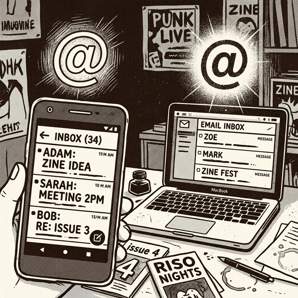 Lo-fi illustration of an app icon over a Cloudflare-style mail desk