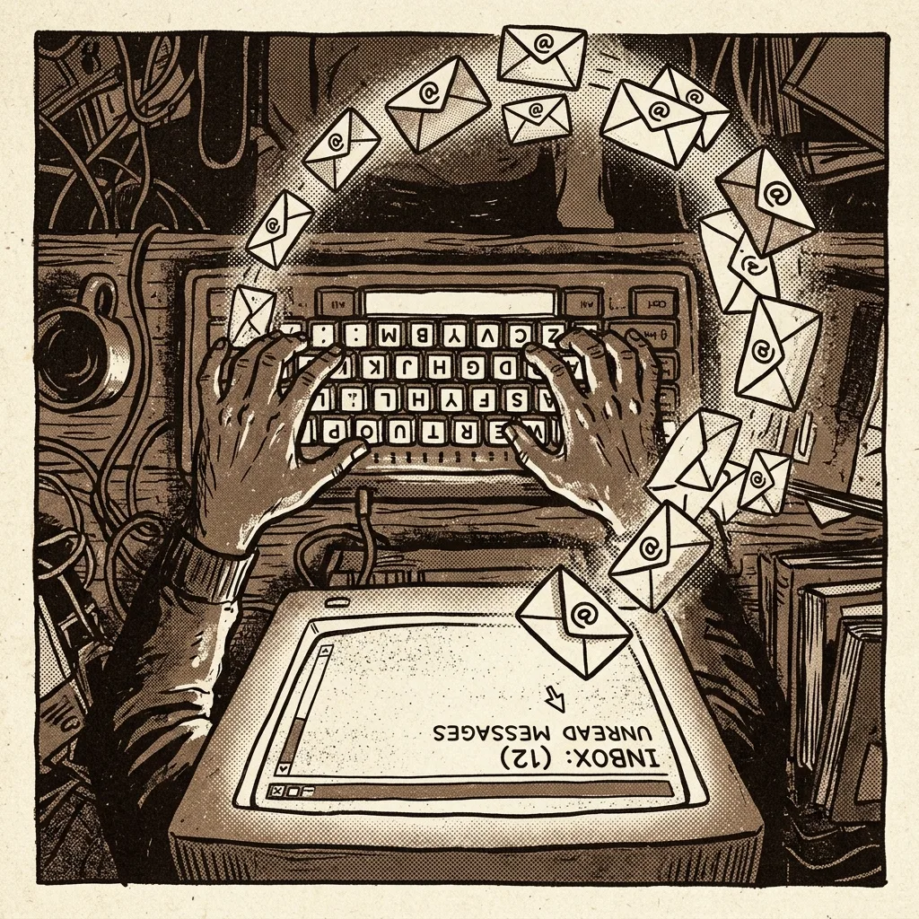 Vintage computer showing an overcrowded inbox