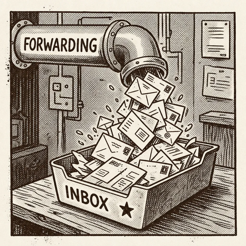 Pipe labeled forwarding pouring into an inbox