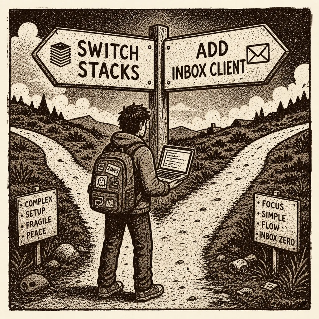 Lo-fi illustration of a fork between switch and add-on