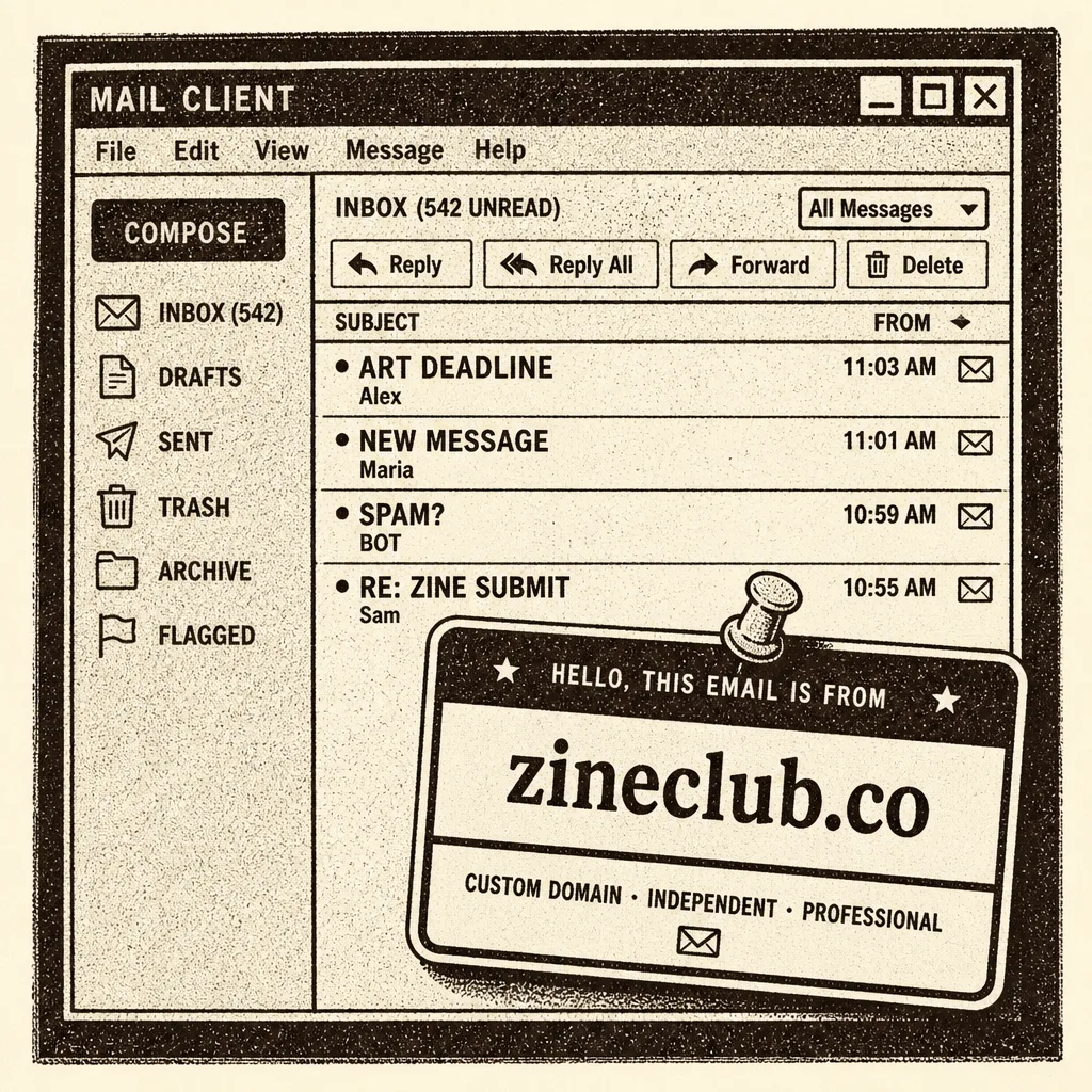Lo-fi illustration of a custom domain badge on a mail client