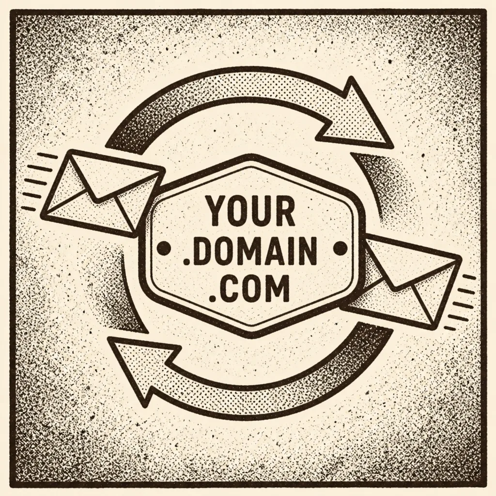 Lo-fi illustration of two-way mail arrows around a domain