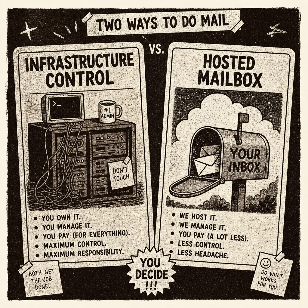 Side-by-side cards for infrastructure vs hosted mailbox