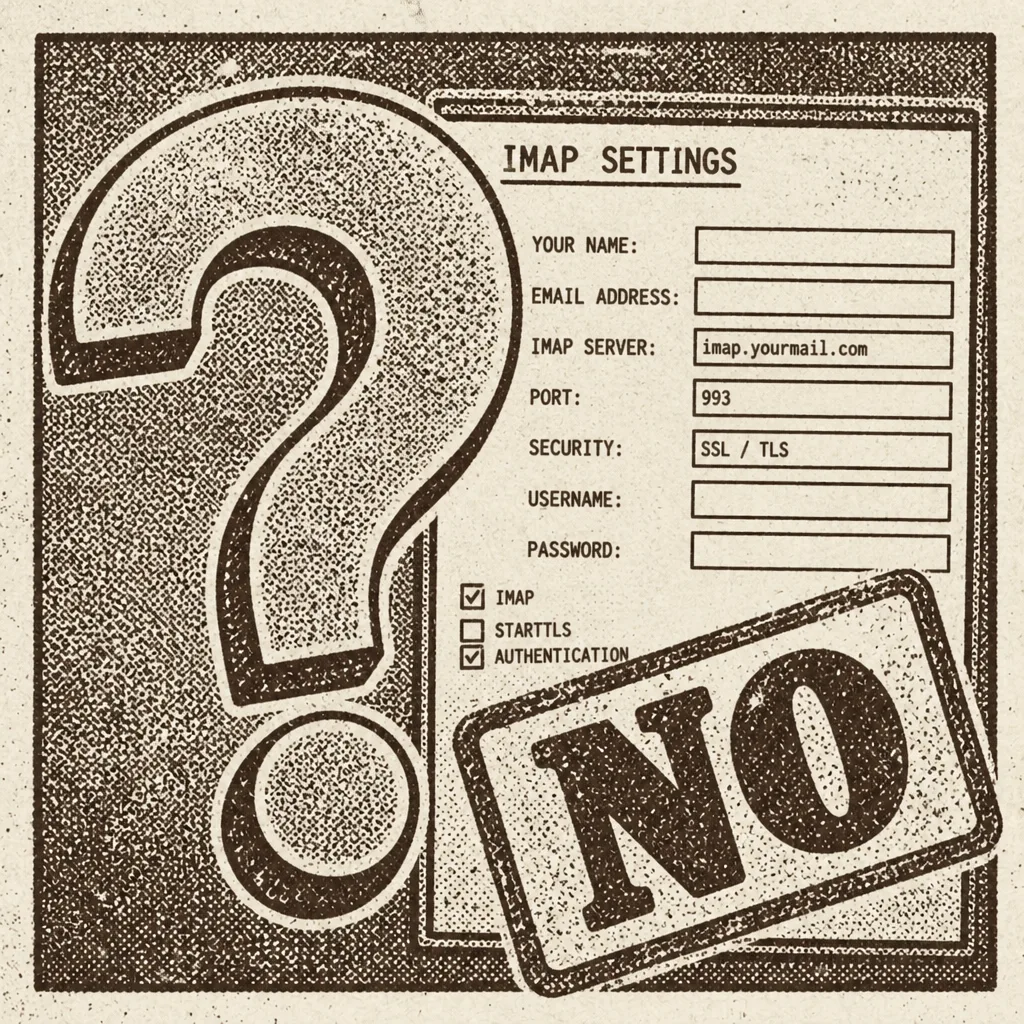 Lo-fi illustration of a question mark over IMAP settings