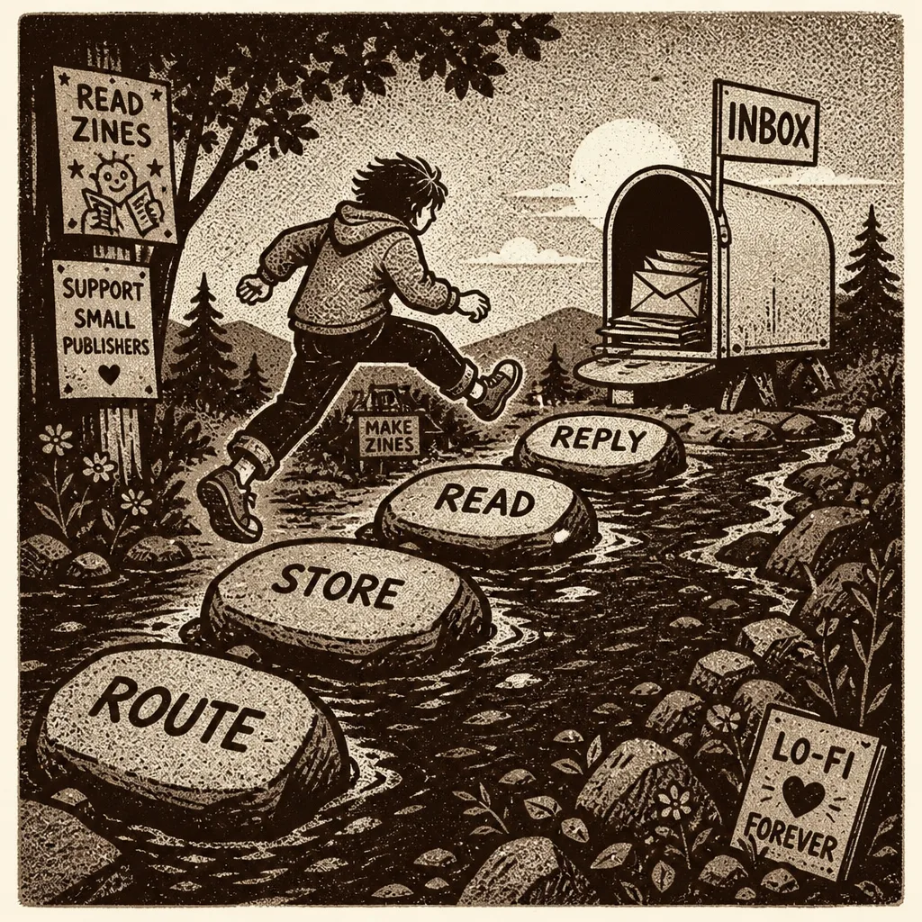 Step stones labeled route, store, read, reply