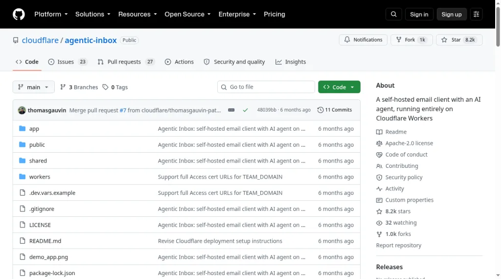 GitHub README for cloudflare/agentic-inbox